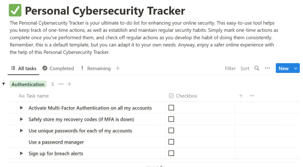 Personal Cybersecurity Tracker
